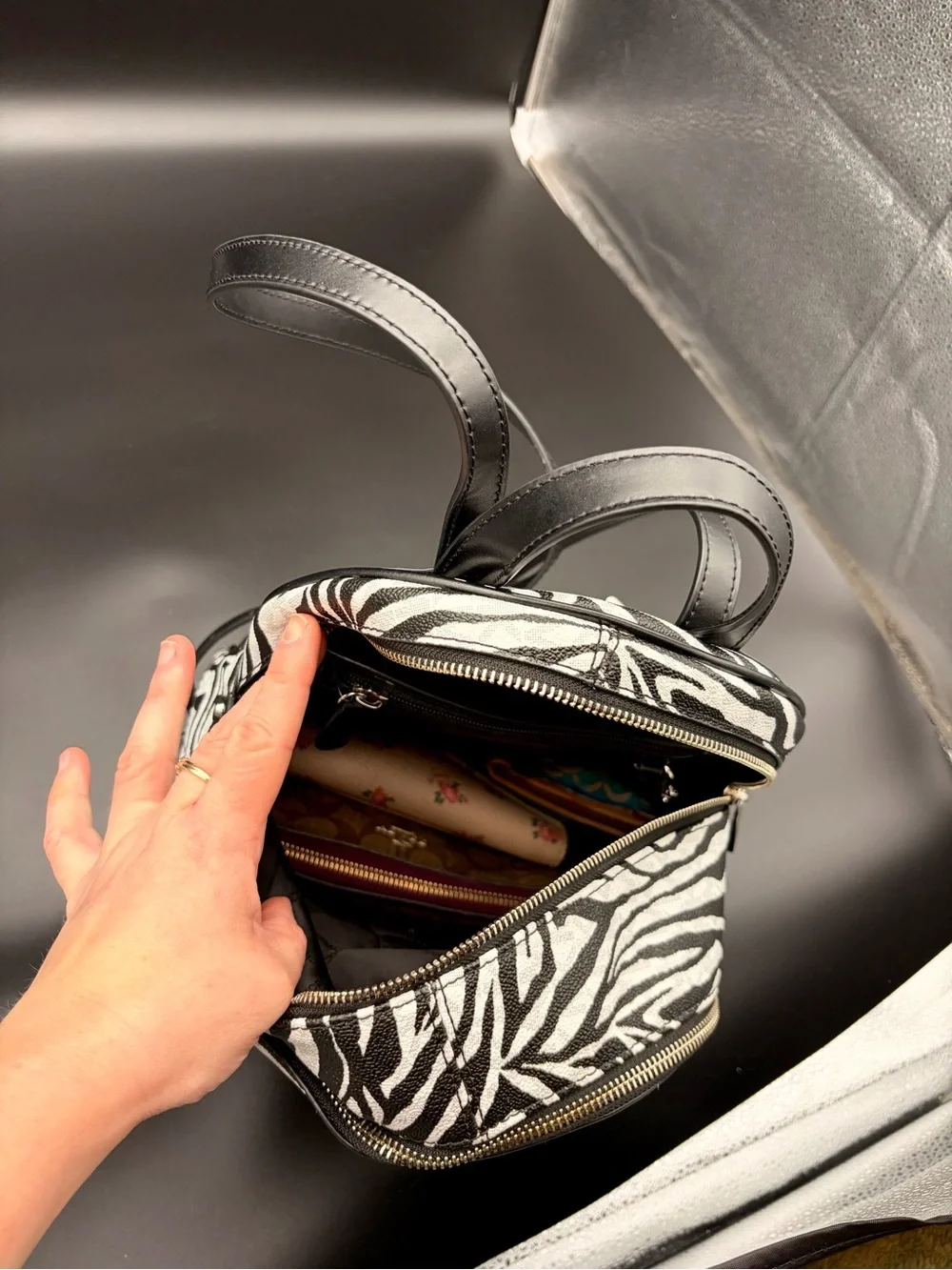 Michael Kors Rhea Medium Zebra Print Backpack Handbag Purse